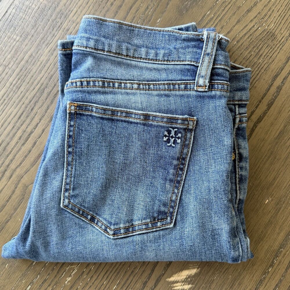 Tory Burch Jeans Sz 28 Straight Leg Blue Denim Logo Medium Wash Casual Classy - Picture 7 of 7